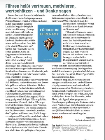 „Führen im Ehrenamt“ im Feuerwehr-Magazin – eine Rezension